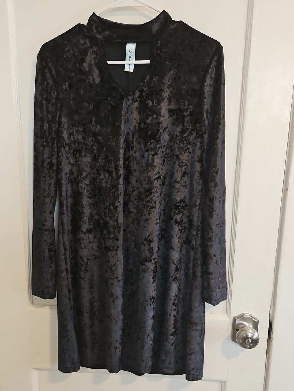 Crushed Velvet Black Long Sleeve Tunic Dress